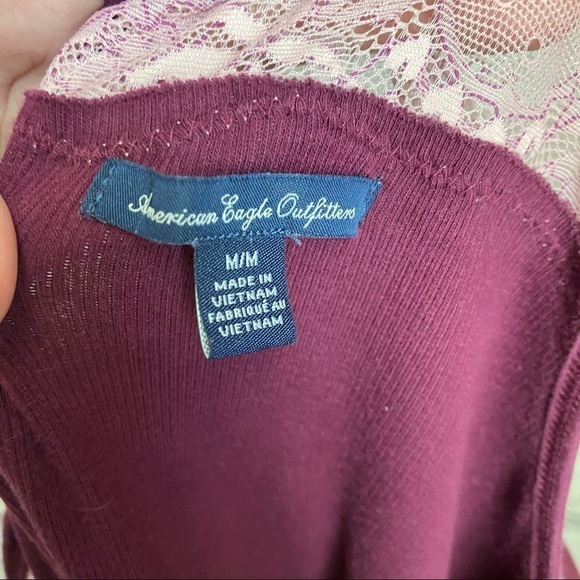 Purple American Eagle top with pink lace - Picture 3 of 5
